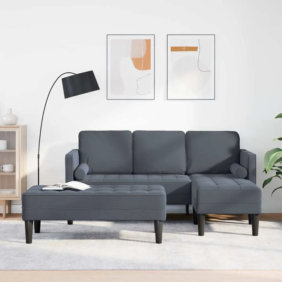 Ensemble de Canapés avec coussin 2 pcs Gris foncé Polyester