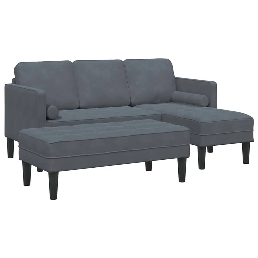 Ensemble de Canapés avec coussin 2 pcs Gris foncé Polyester - 2