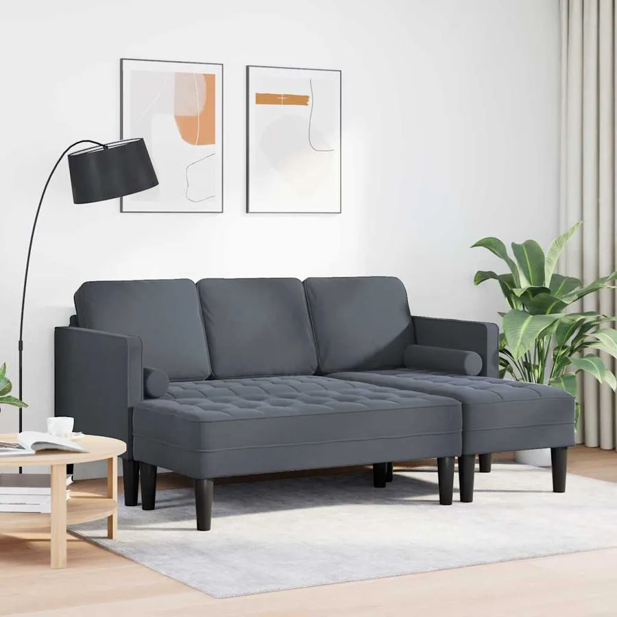 Ensemble de Canapés avec coussin 2 pcs Gris foncé Polyester - 3