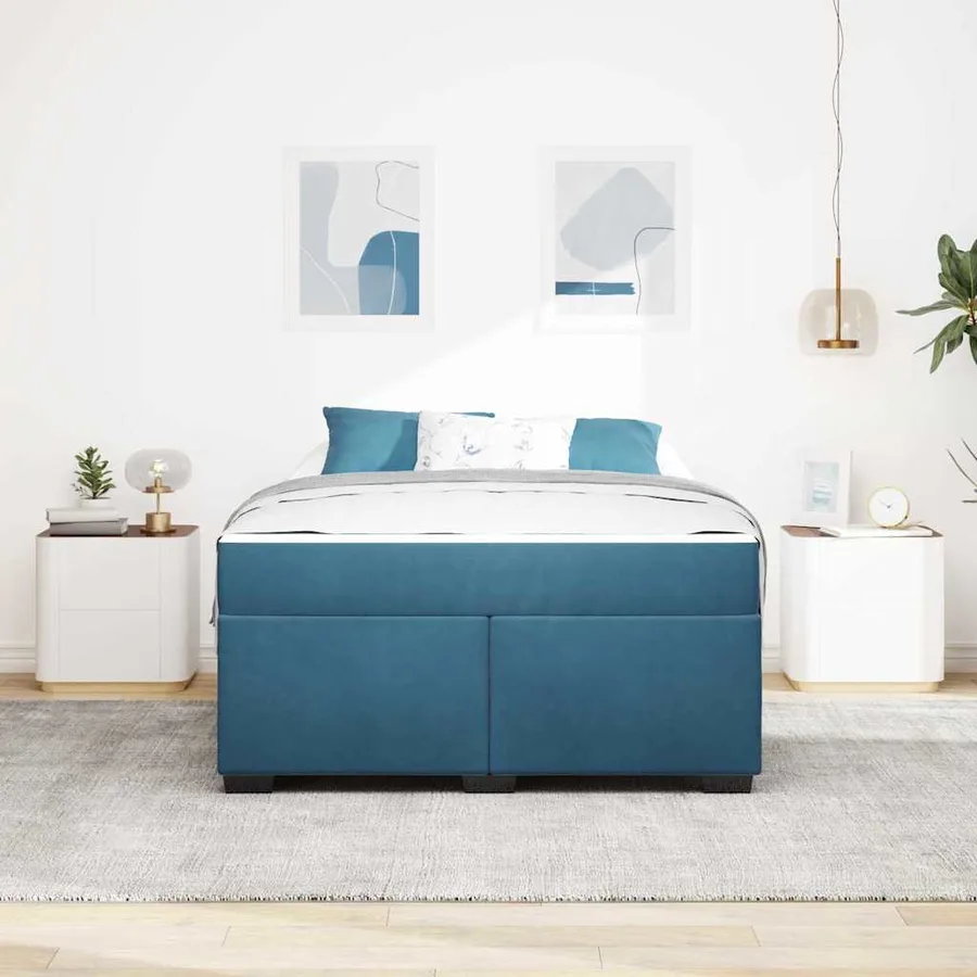 Cadre de lit avec matelas Bleu foncé 140 x 200 cm tissu - 3