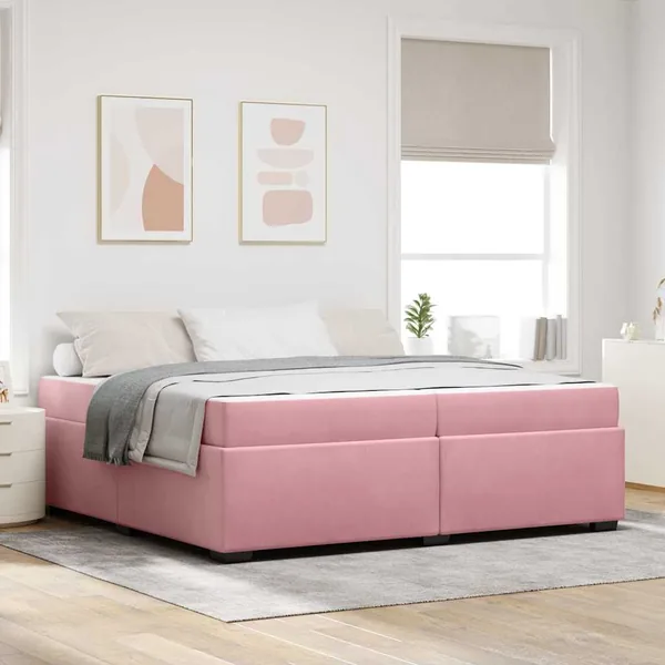 Cadre de lit avec matelas Rose 200 x 200 cm tissu