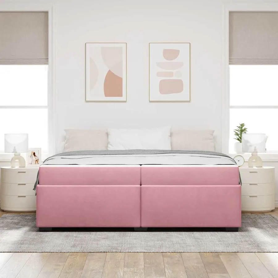 Cadre de lit avec matelas Rose 200 x 200 cm tissu - 3