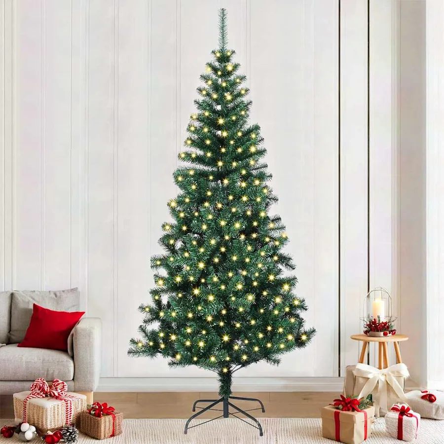 Sapin de Noël artificiel pré-éclairé Vert 240 cm PVC et métal