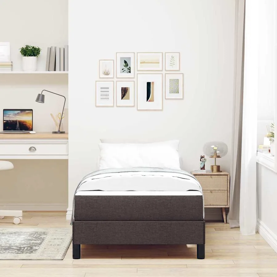 Lit à ressorts avec matelas Marron foncé 80 x 200 cm tissu - 3