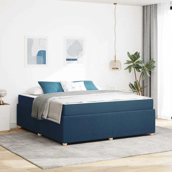 Cadre de lit avec matelas Bleu 180 x 200 cm tissu