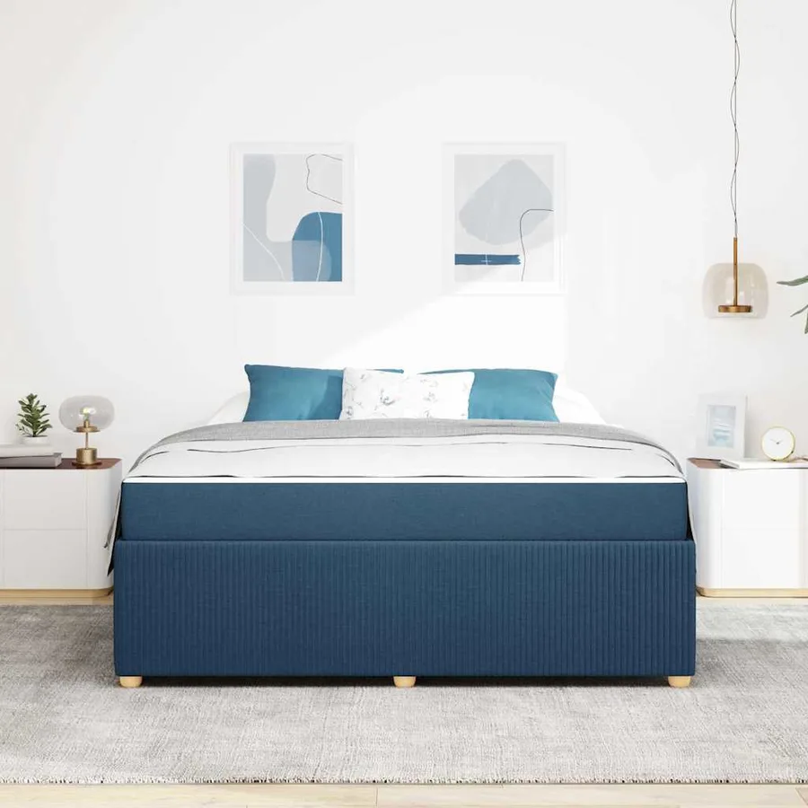 Cadre de lit avec matelas Bleu 180 x 200 cm tissu - 3