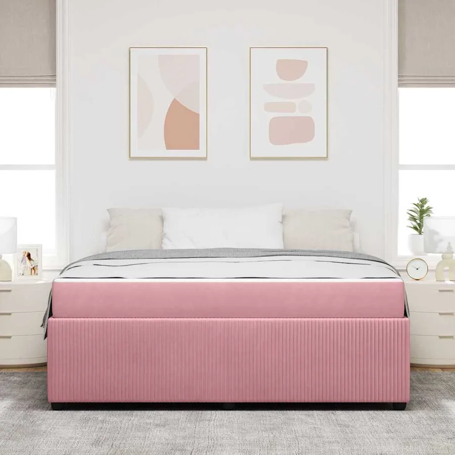 Cadre de lit avec matelas Rose 180 x 200 cm tissu - 3