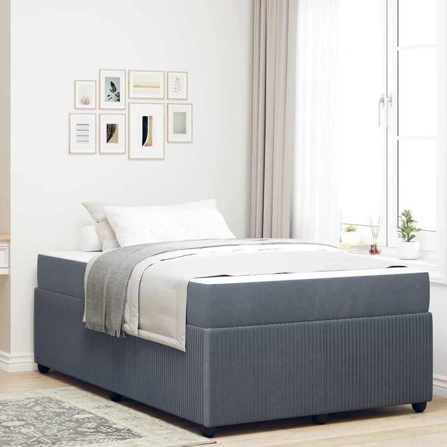 Cadre de lit avec matelas Gris foncé 120 x 190 cm tissu