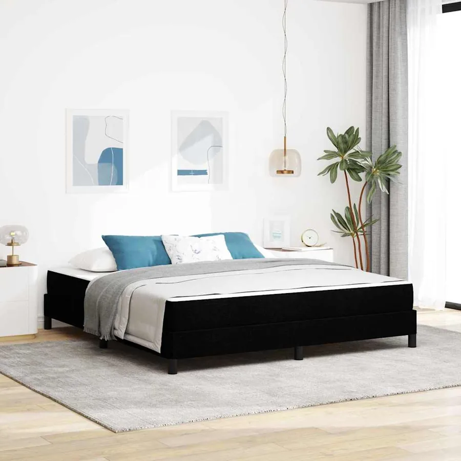 Lit à ressorts avec matelas Noir 180 x 200 cm tissu