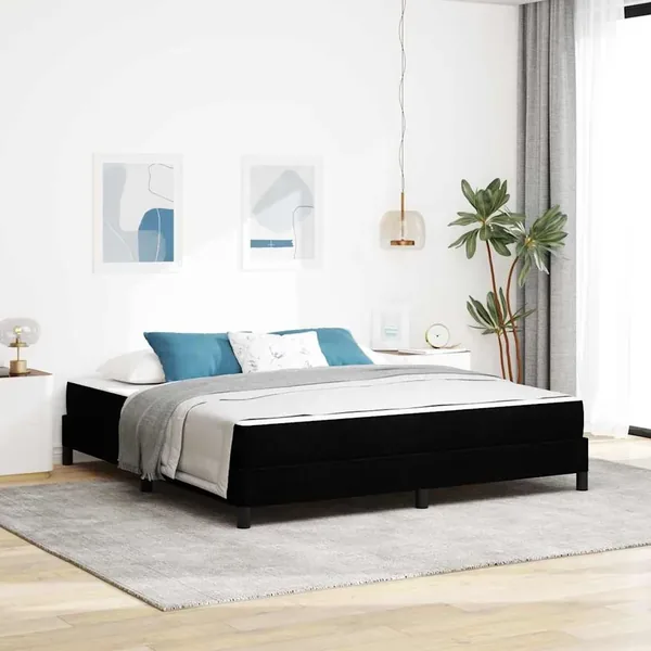 Lit à ressorts avec matelas Noir 180 x 200 cm tissu