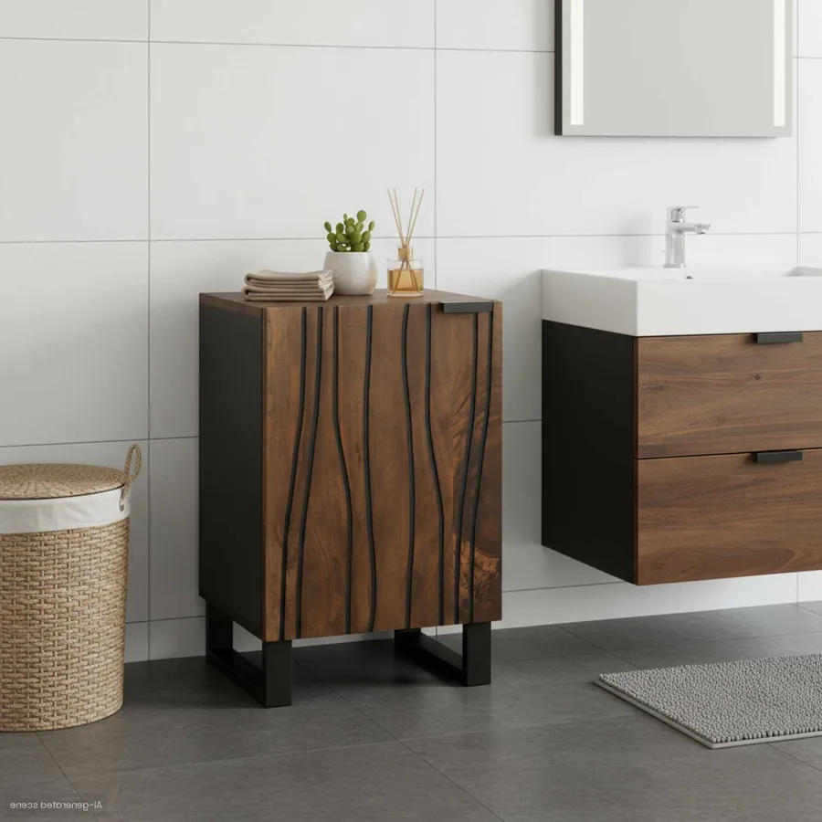 Meuble de Lavabo de Salle de Bain Noyer 38 x 33,5 x 58 cm