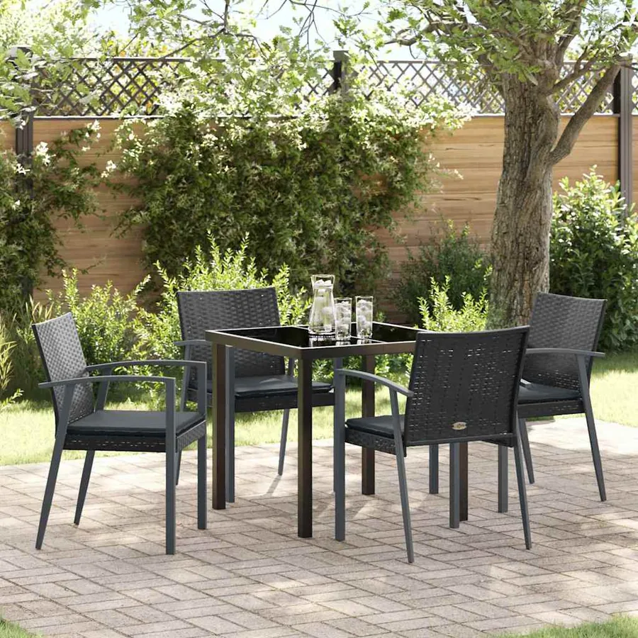 Ensemble de salle à manger pour jardin 5 pcs Noir et gris