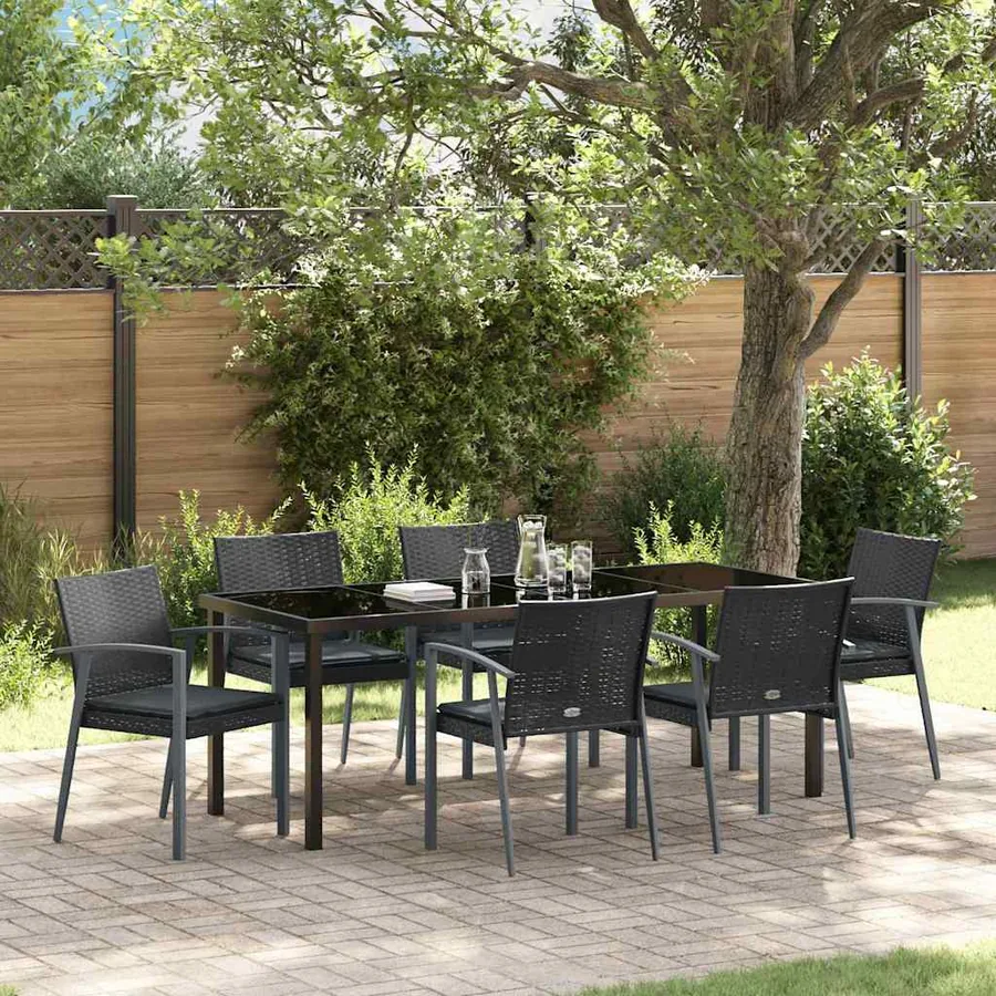 Ensemble de salle à manger pour jardin 7 pcs Noir et gris
