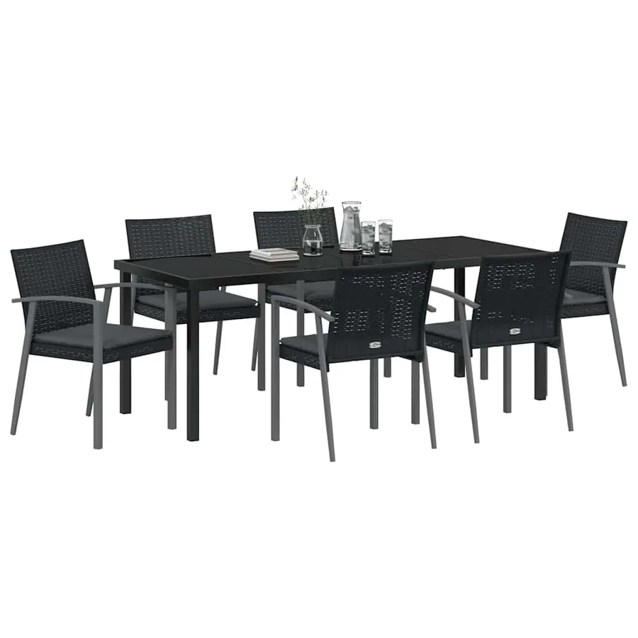 Ensemble de salle à manger pour jardin 7 pcs Noir et gris - 3