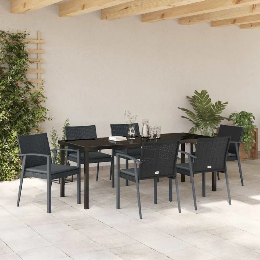 Ensemble de salle à manger pour jardin 7 pcs Noir et gris - 4