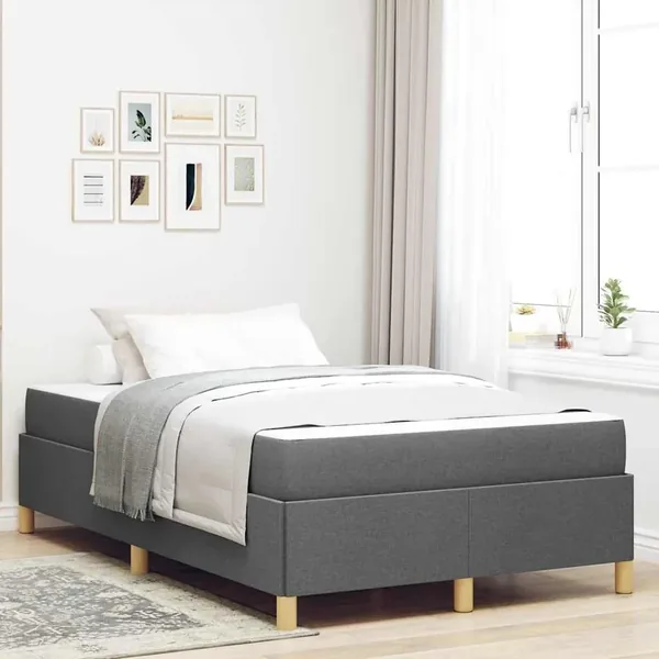 Cadre de lit avec matelas Gris foncé 120 x 190 cm tissu