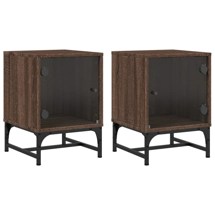 Tables de chevet et portes vitrées 2pcs chêne marron 35x37x50cm - 2
