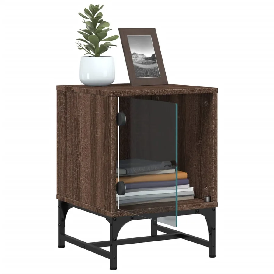 Tables de chevet et portes vitrées 2pcs chêne marron 35x37x50cm - 5