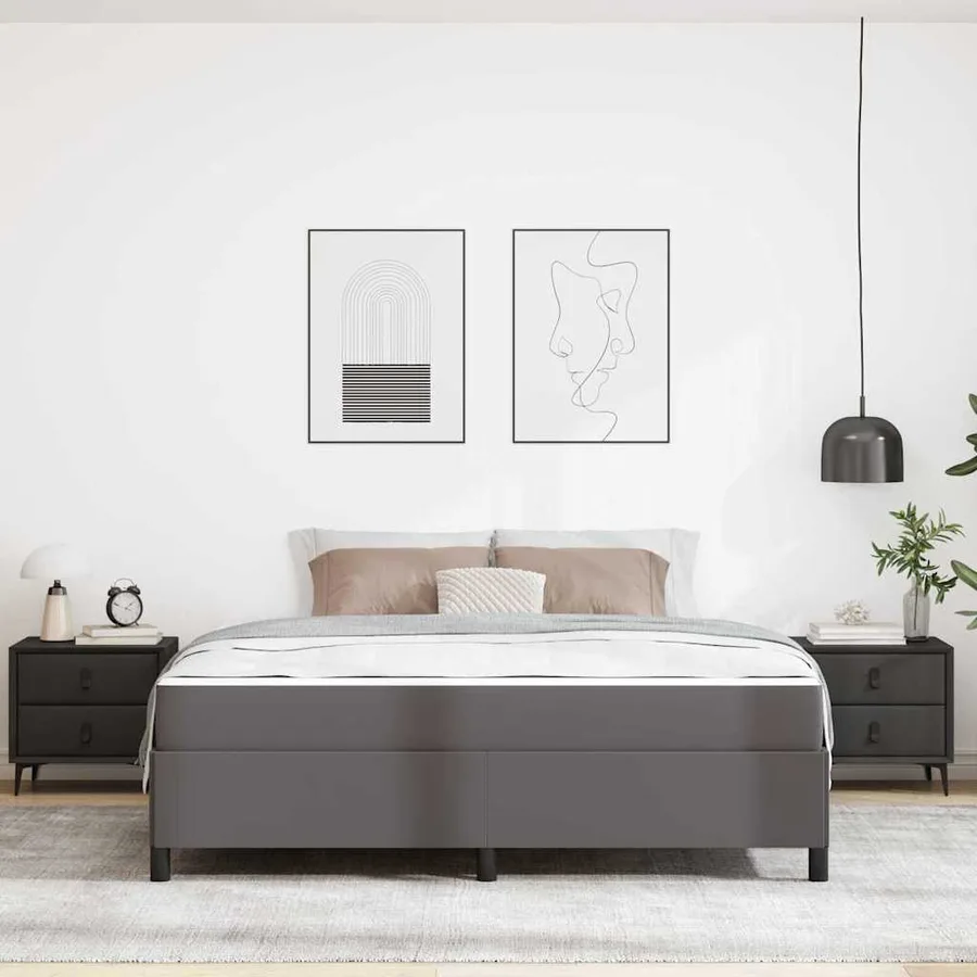 Cadre de lit avec matelas Gris 180 x 200 cm tissu - 3