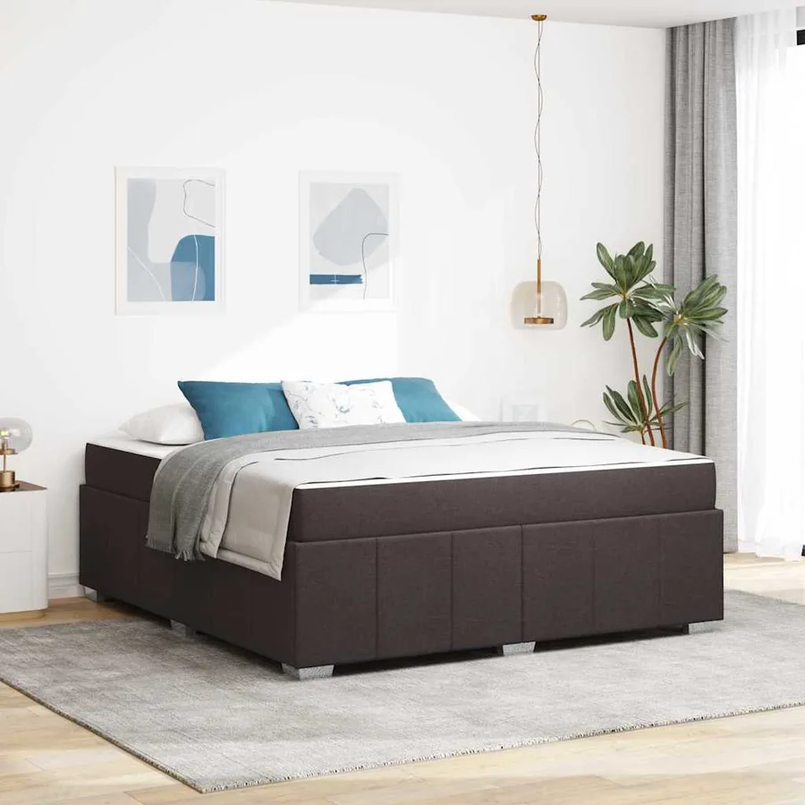 Cadre de lit avec matelas Marron foncé 180 x 200 cm tissu