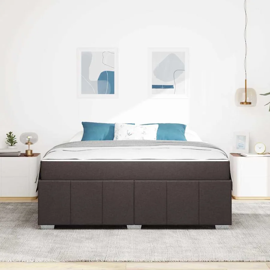 Cadre de lit avec matelas Marron foncé 180 x 200 cm tissu - 3