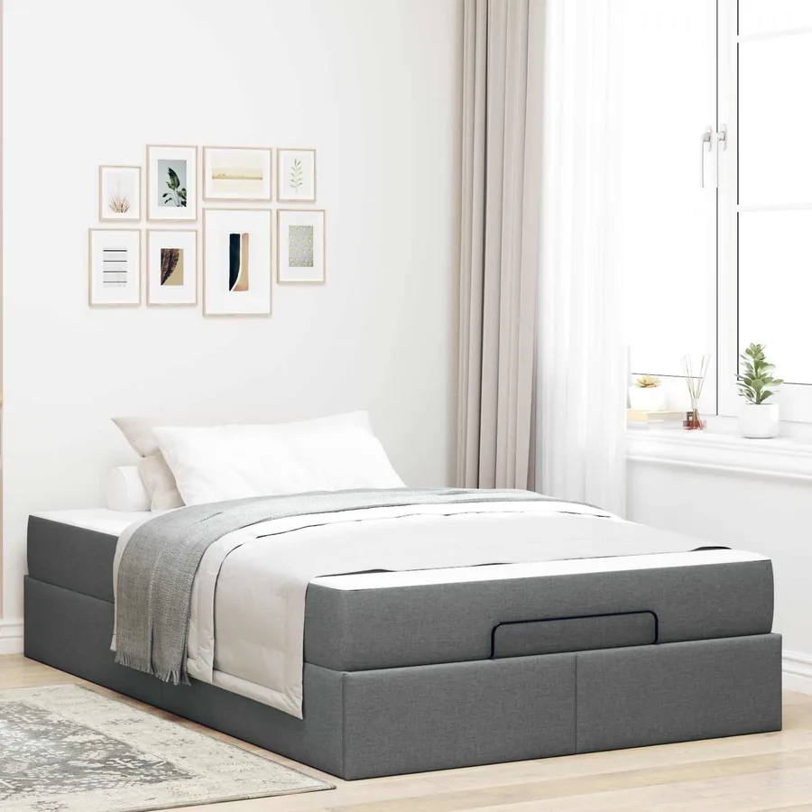 Cadre de lit avec matelas 2 pcs Gris Foncé tissu