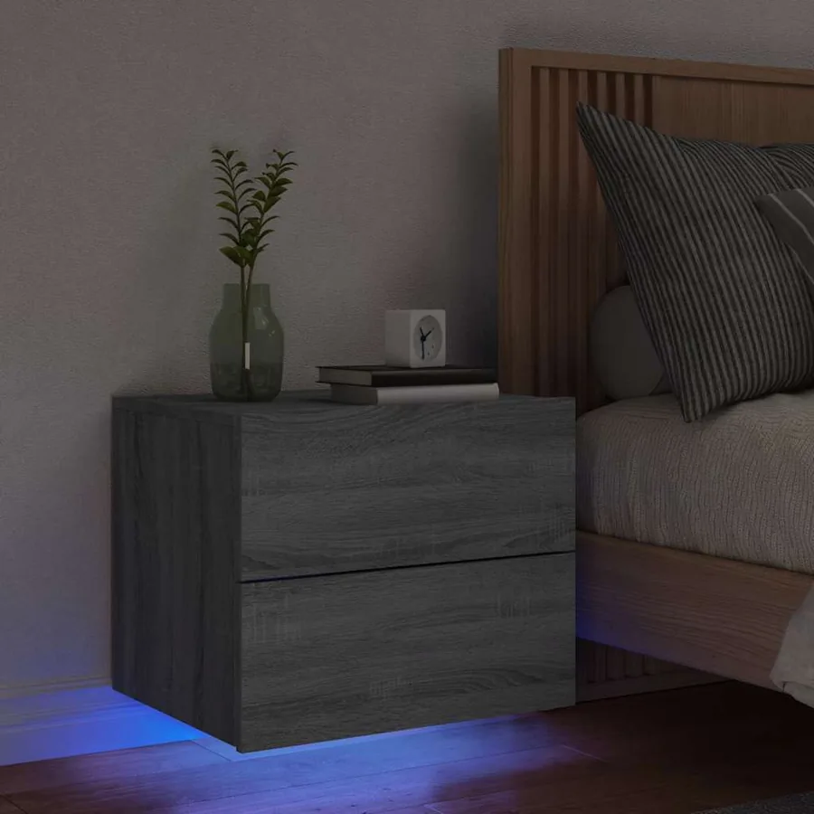 Table de chevet murale avec lumières LED sonoma gris