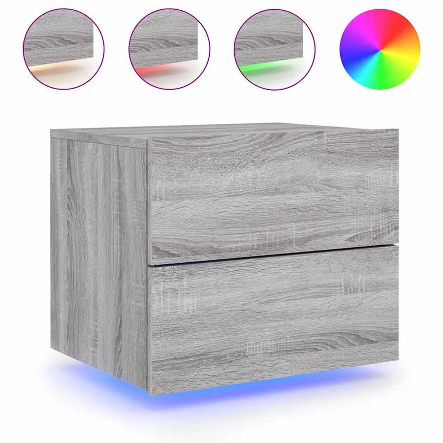 Table de chevet murale avec lumières LED sonoma gris - 2