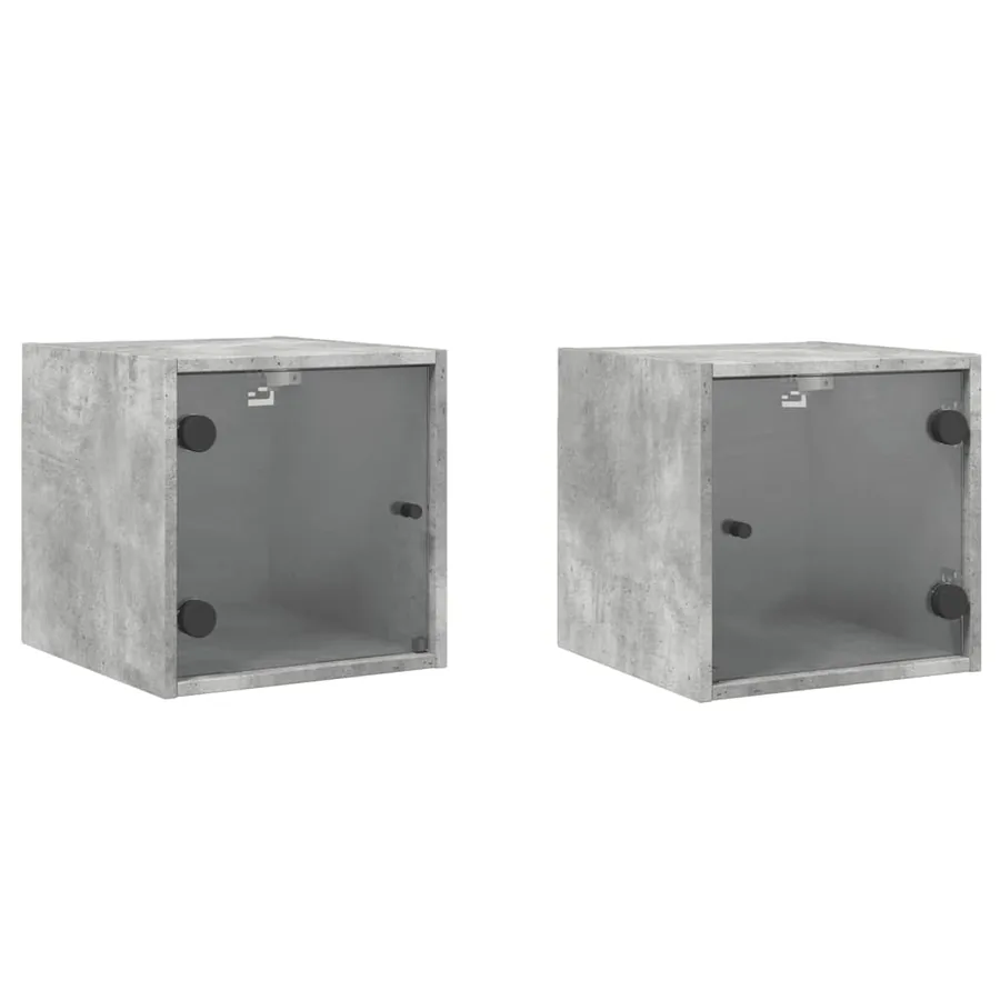 Tables de chevet et portes vitrées 2 pcs gris béton 35x37x35 cm - 2