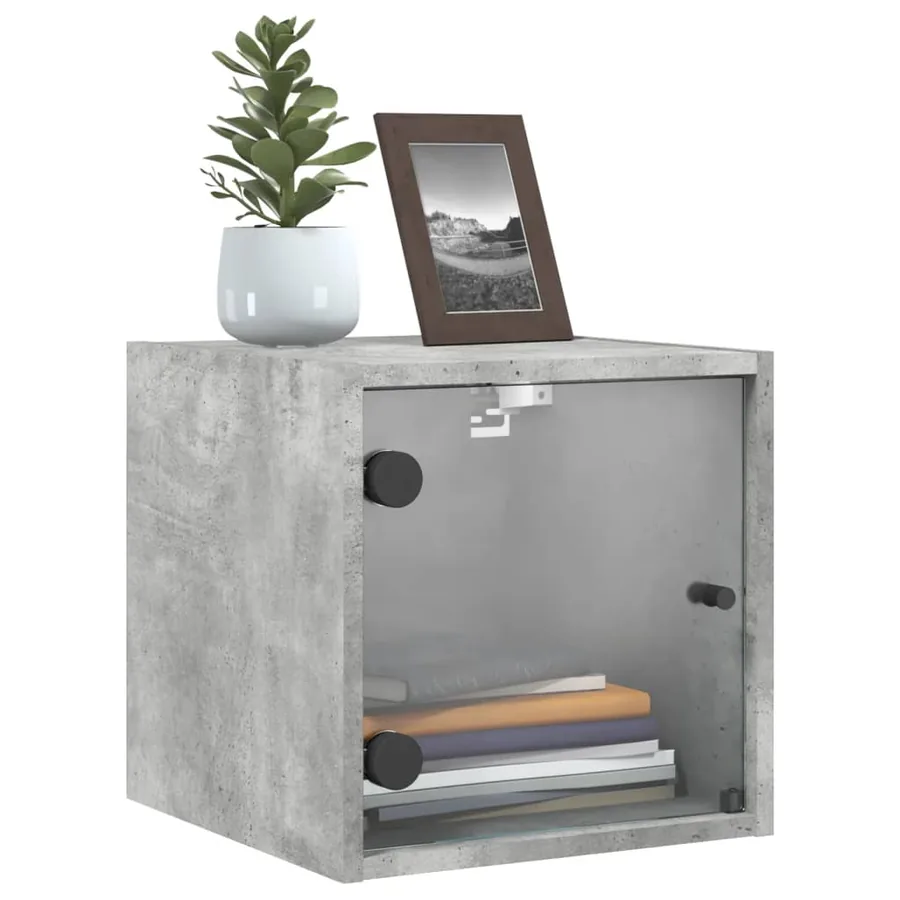 Tables de chevet et portes vitrées 2 pcs gris béton 35x37x35 cm - 4