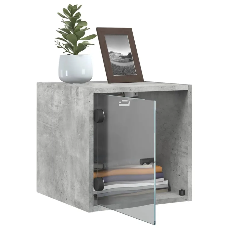 Tables de chevet et portes vitrées 2 pcs gris béton 35x37x35 cm - 5