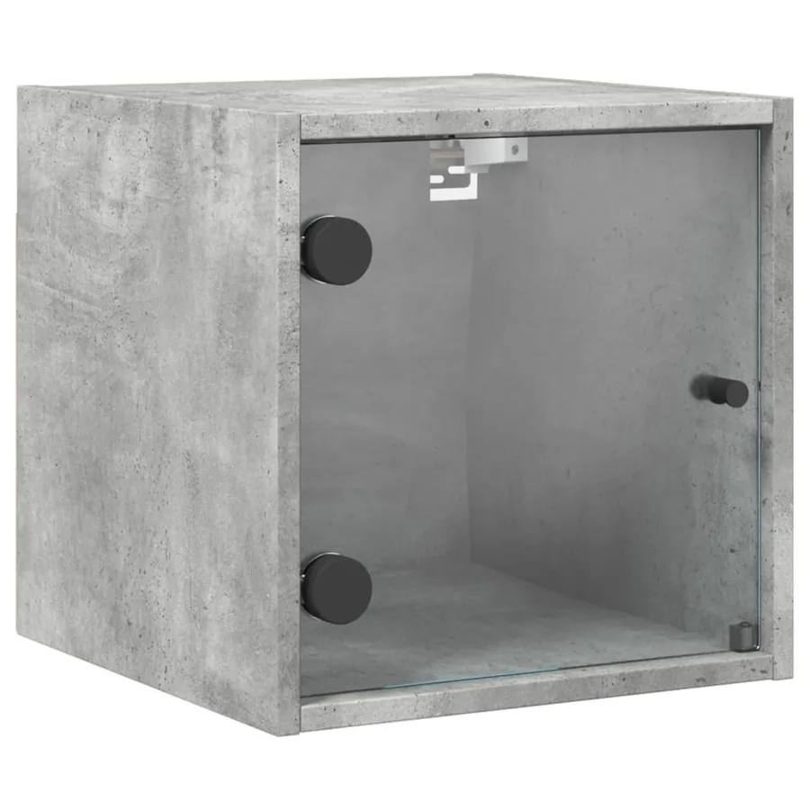 Tables de chevet et portes vitrées 2 pcs gris béton 35x37x35 cm - 6