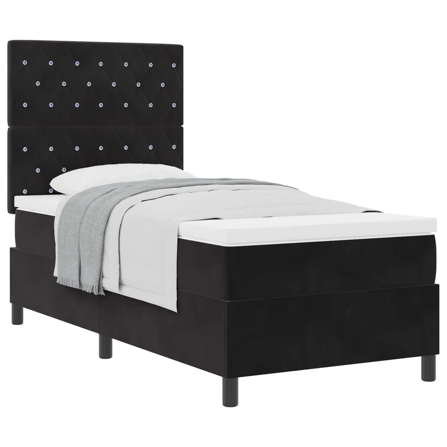 Lit à ressorts avec matelas Noir 100 x 200 cm Velours - 2