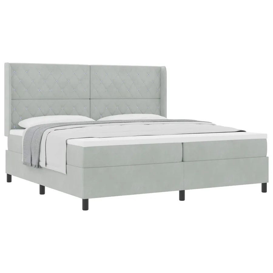 Lit à ressorts avec matelas Gris clair 200 x 200 cm Velours