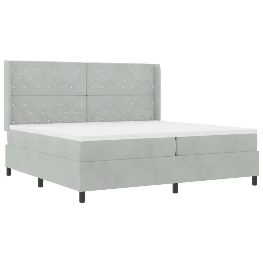 Lit à ressorts avec matelas Gris clair 200 x 200 cm Velours - 2