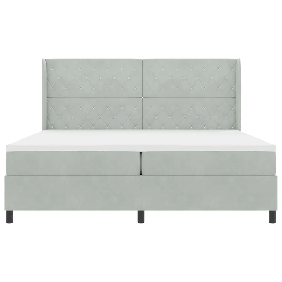 Lit à ressorts avec matelas Gris clair 200 x 200 cm Velours - 5