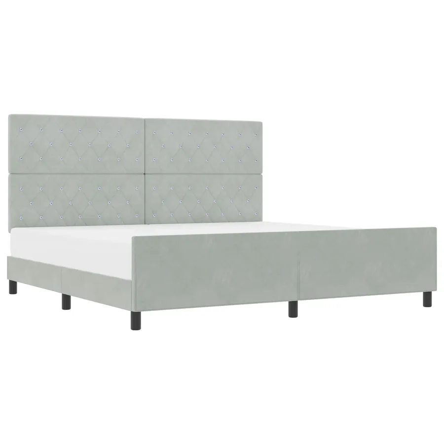 Lit à ressorts avec tête de lit Gris clair 200 x 200 cm Velours - 2