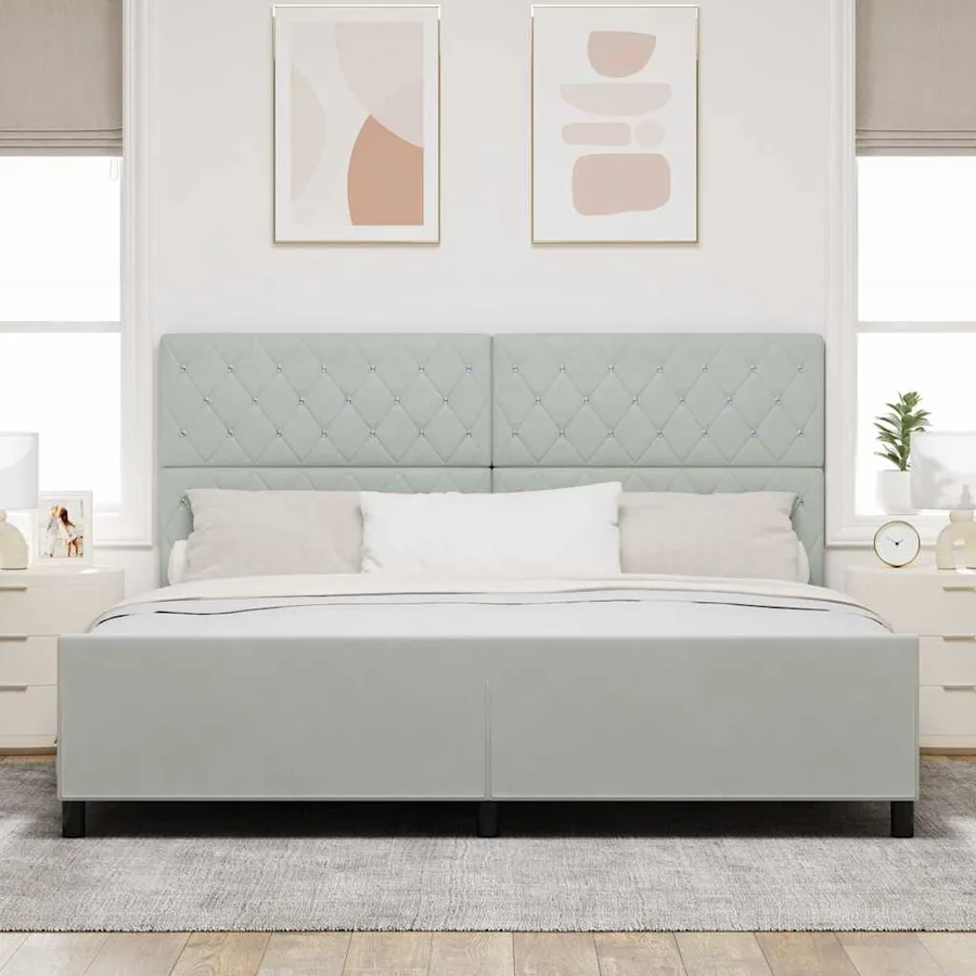 Lit à ressorts avec tête de lit Gris clair 200 x 200 cm Velours - 3