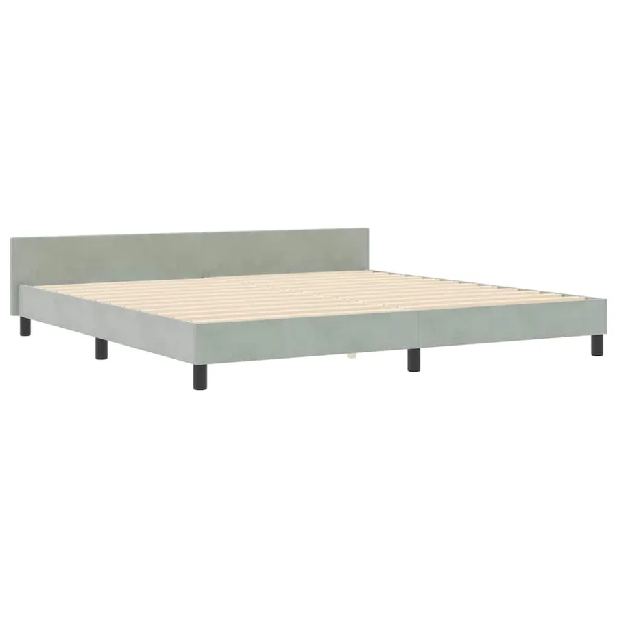 Lit à ressorts avec tête de lit Gris clair 200 x 200 cm Velours - 4