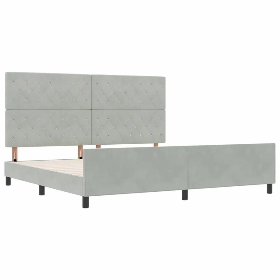 Lit à ressorts avec tête de lit Gris clair 200 x 200 cm Velours - 5