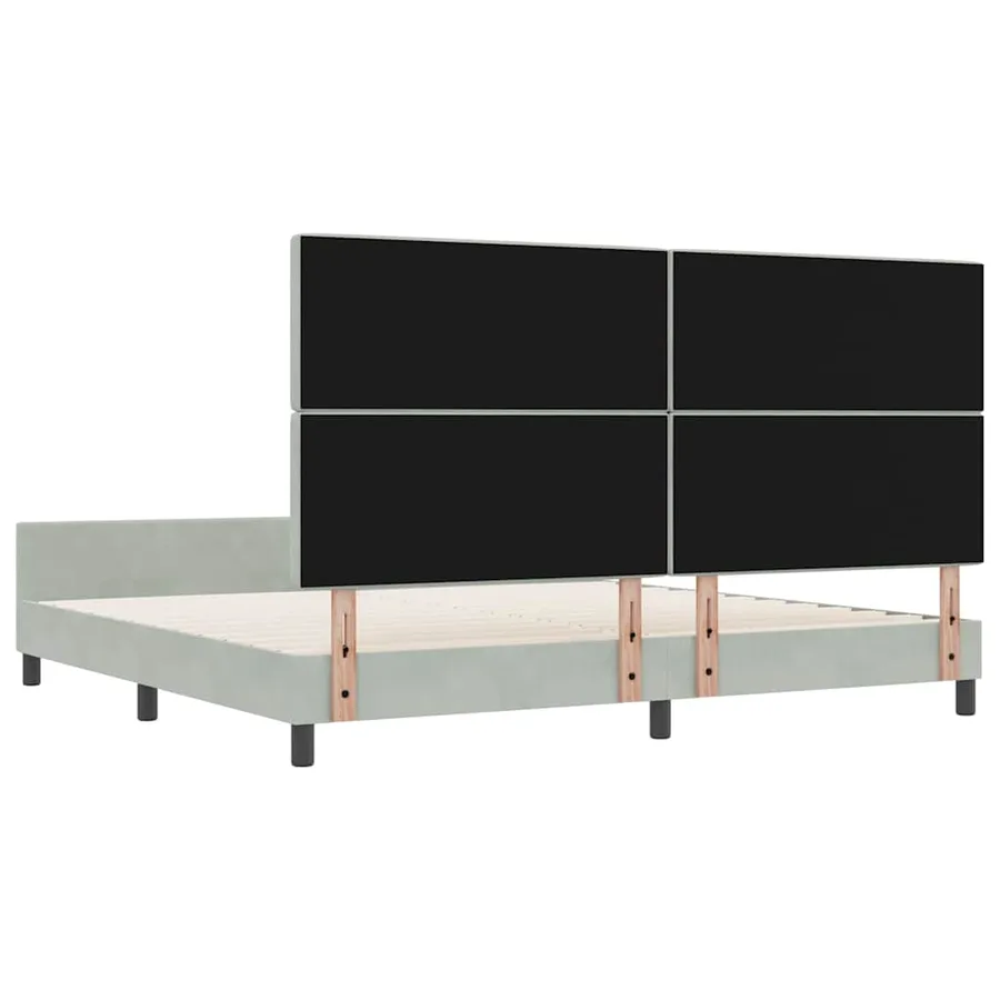 Lit à ressorts avec tête de lit Gris clair 200 x 200 cm Velours - 9