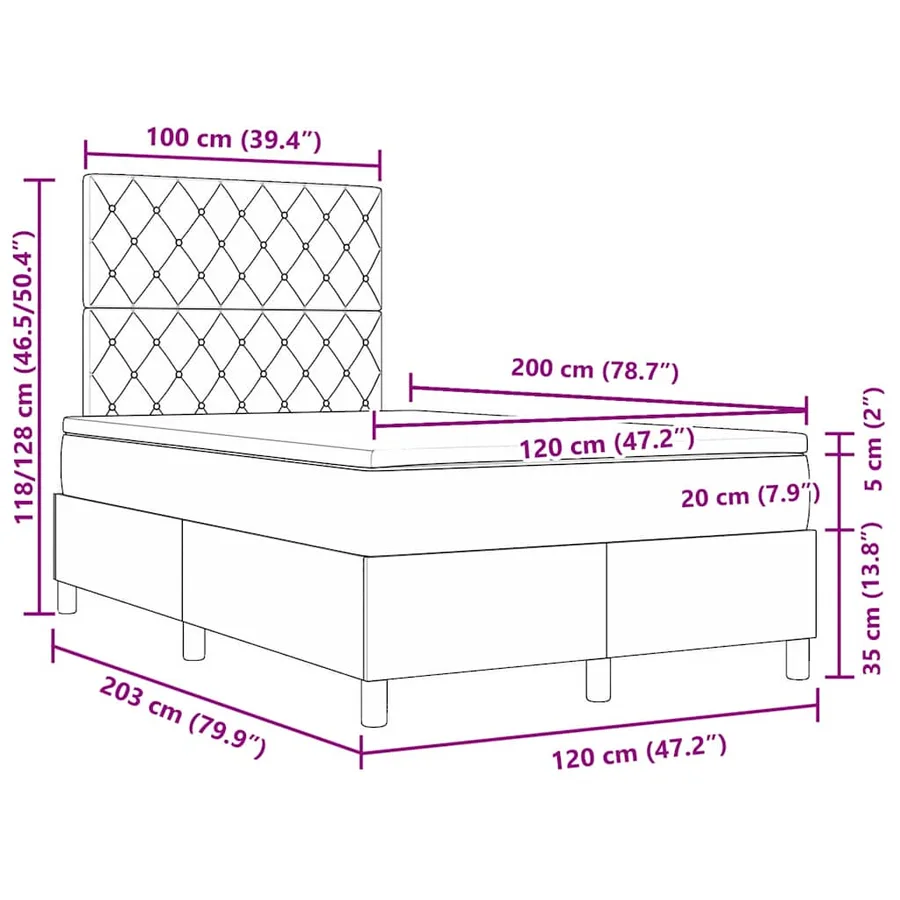 Lit à ressorts avec matelas Noir 120 x 200 cm Velours - 12