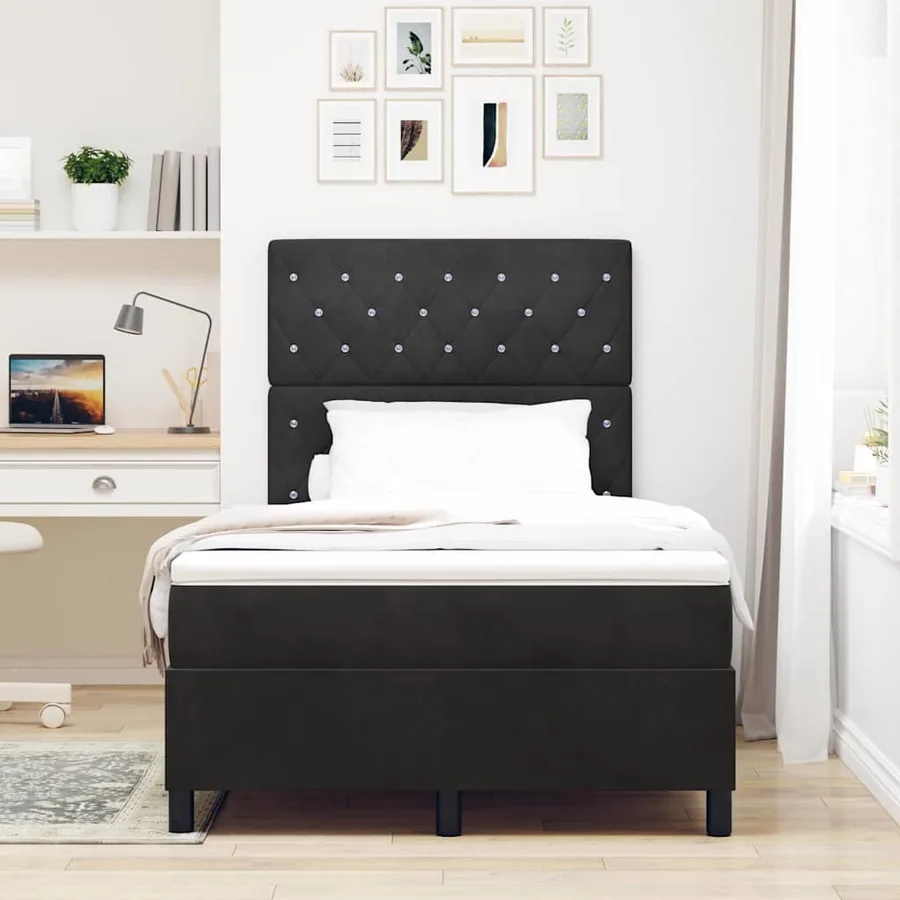 Lit à ressorts avec matelas Noir 120 x 200 cm Velours - 3