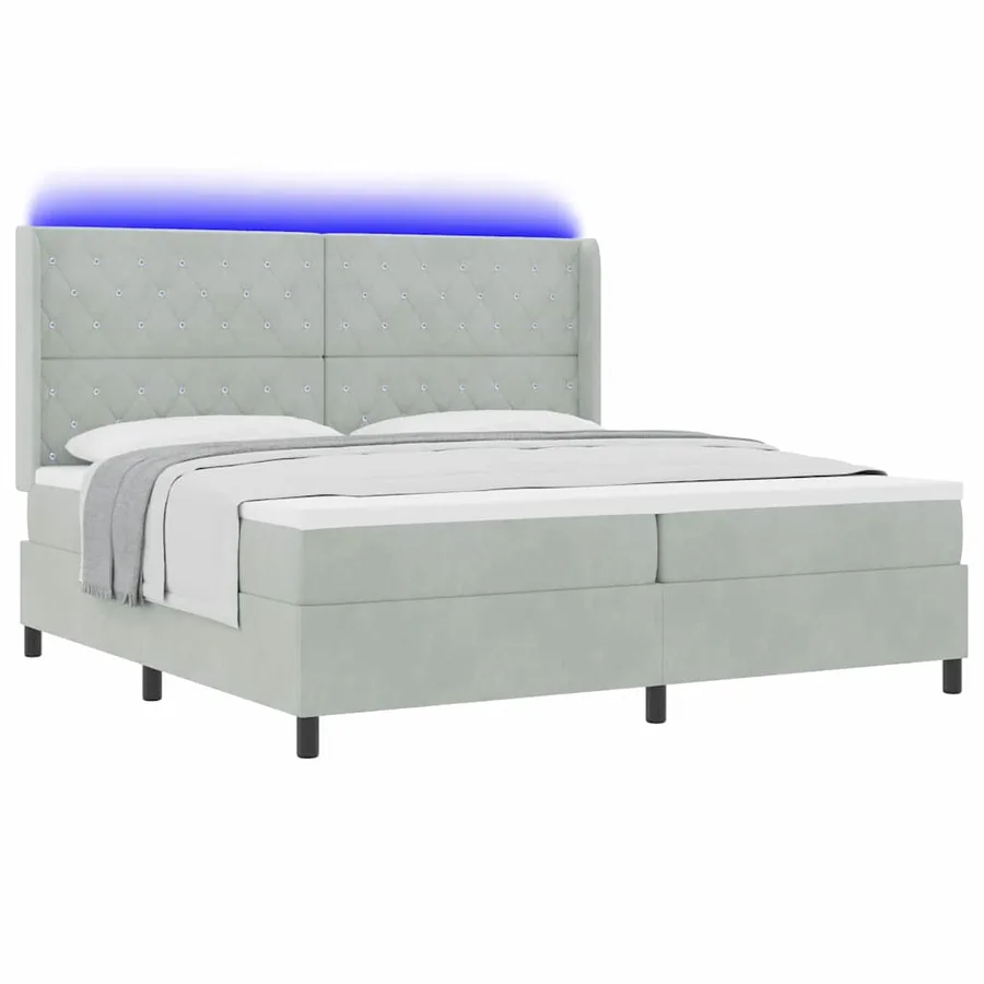 Lit à ressorts avec matelas Gris clair 200 x 200 cm Velours - 3