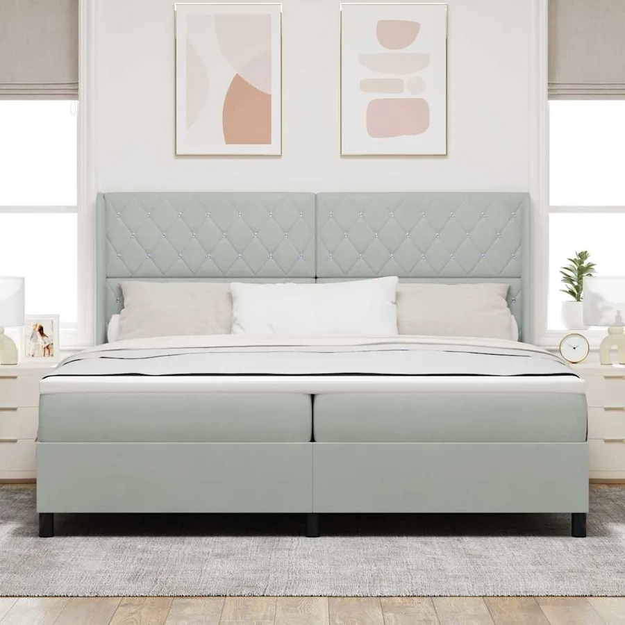 Lit à ressorts avec matelas Gris clair 200 x 200 cm Velours - 4
