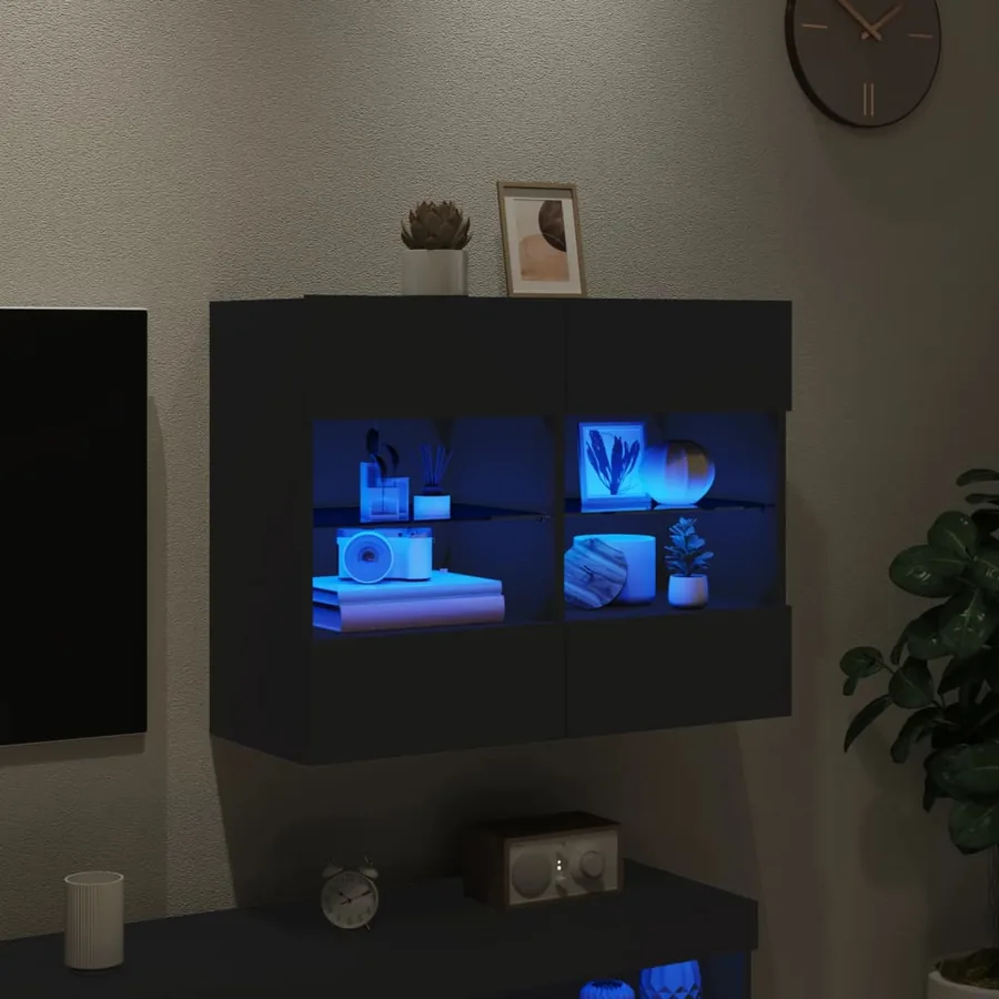 Meuble TV mural avec lumières LED noir 78,5x30x60,5 cm - 3