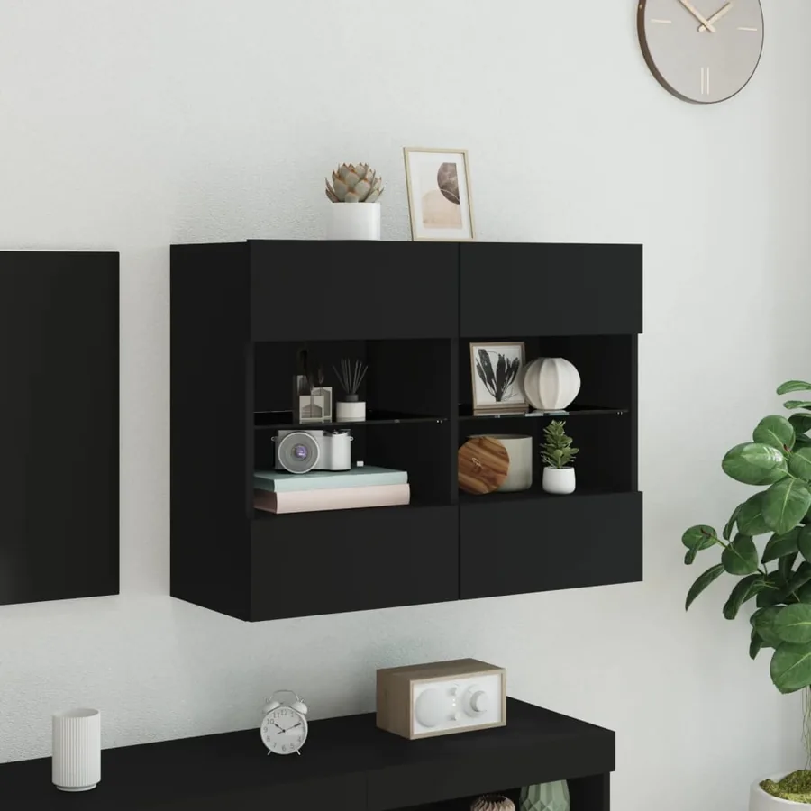 Meuble TV mural avec lumières LED noir 78,5x30x60,5 cm - 4