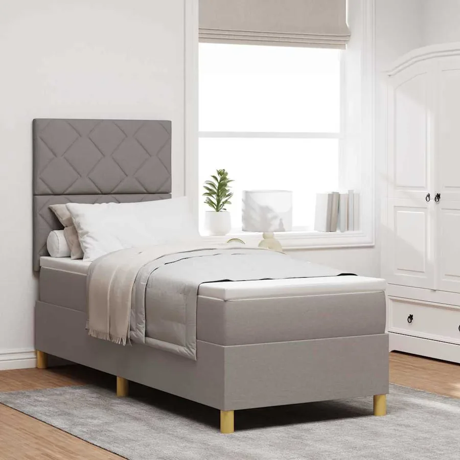 Lit à ressort LED avec tête de lit Taupe 80 x 200 cm tissu
