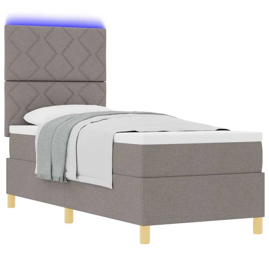 Lit à ressort LED avec tête de lit Taupe 80 x 200 cm tissu - 3