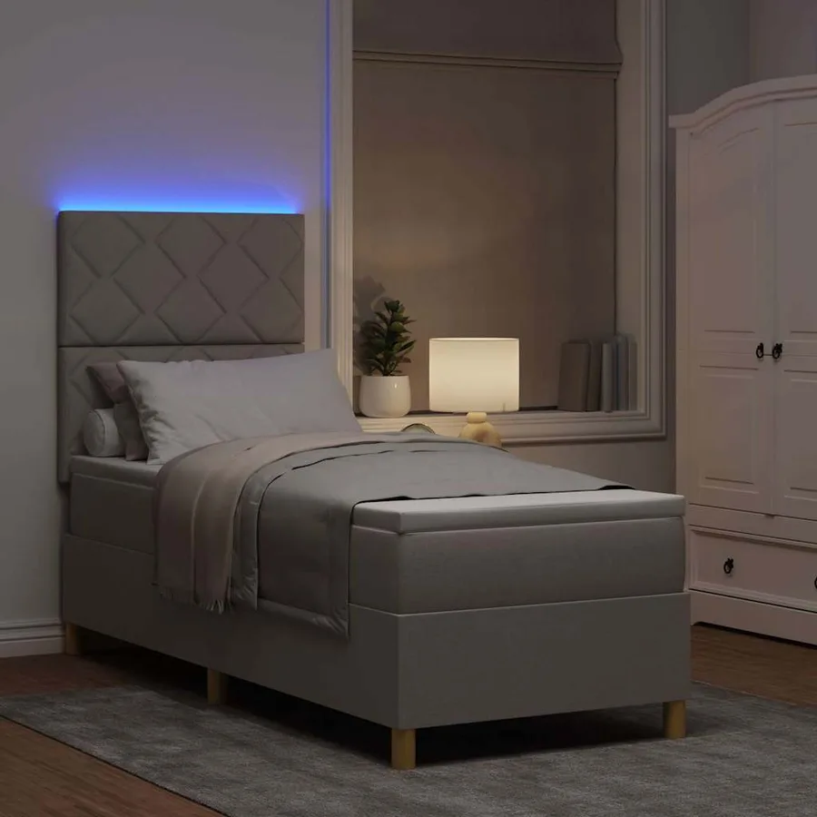 Lit à ressort LED avec tête de lit Taupe 80 x 200 cm tissu - 5